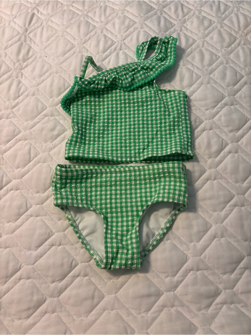 Cat & Jack Green Gingham One-Shoulder Tankini Set